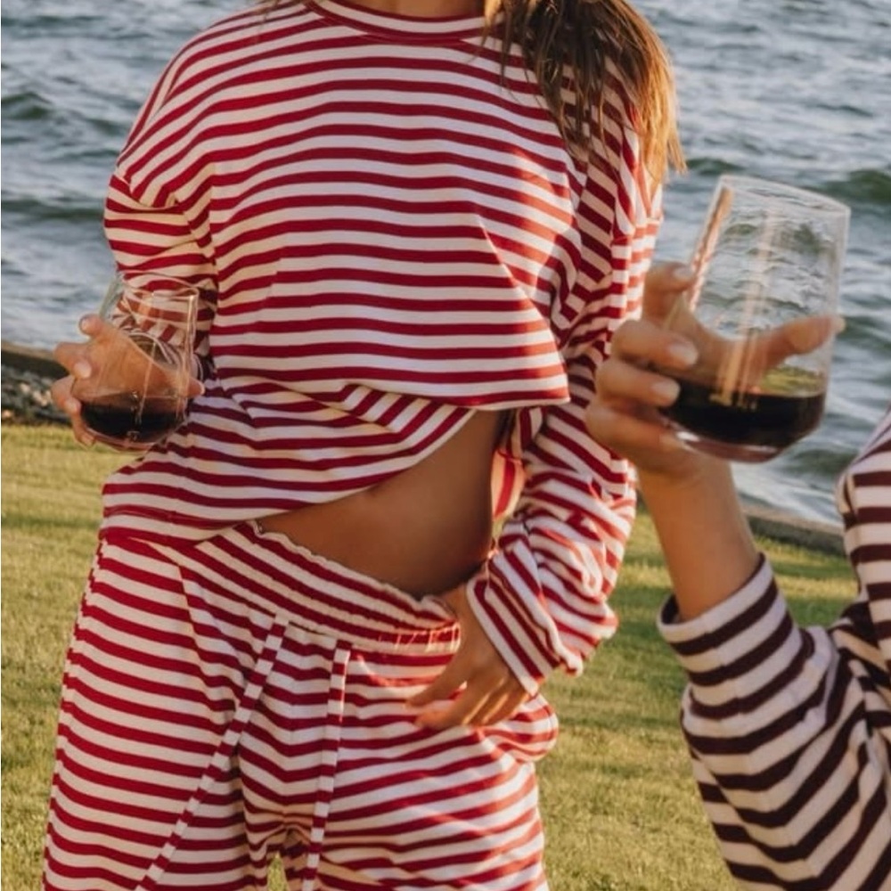Daily Drills Red and White Striped Loungewear Set